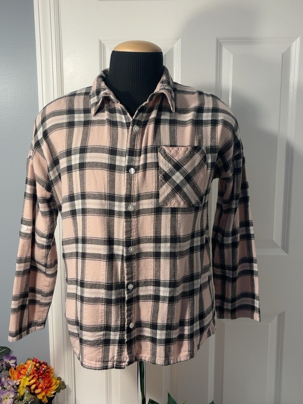 No Boundaries Women’s XL Plaid Cozy Button-Up Shirt Jacket